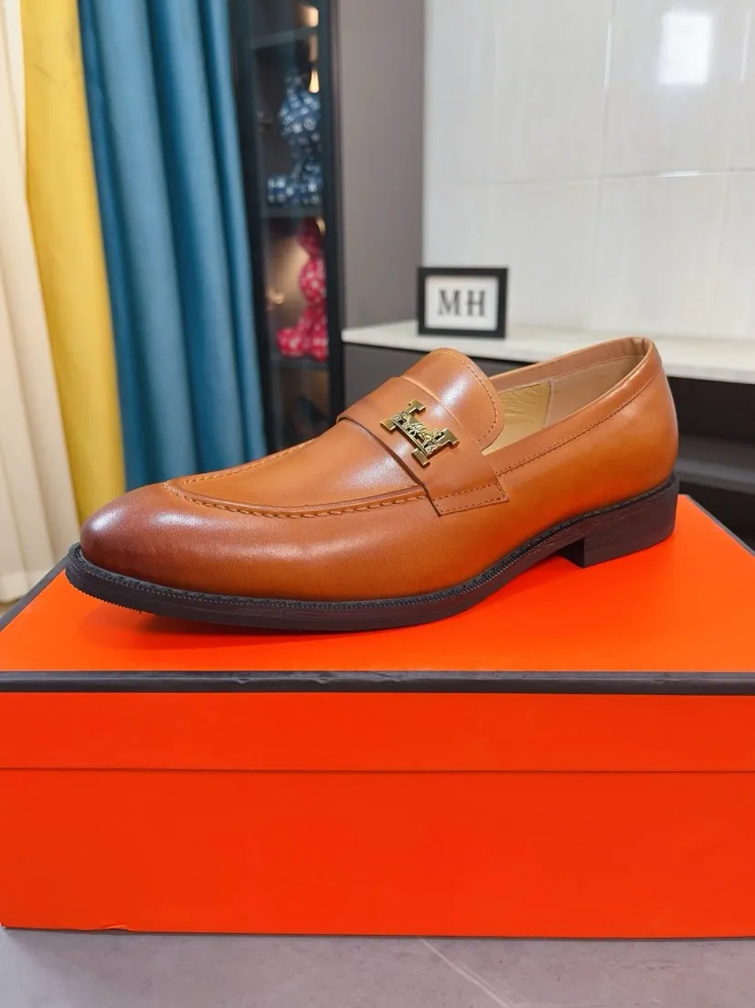 Men's shoes 💰500🌹🌹《HERMES》Hermès business leather shoes, original factory configuration, original imported cowhide upper + luxury hardware logo + fully imported original customized sheepskin lining, sole: rubber wear-resistant outsole, difficult craftsmanship, original factory with single goods, 🔍🔍high quality code number: 38-44 45 can be customized
